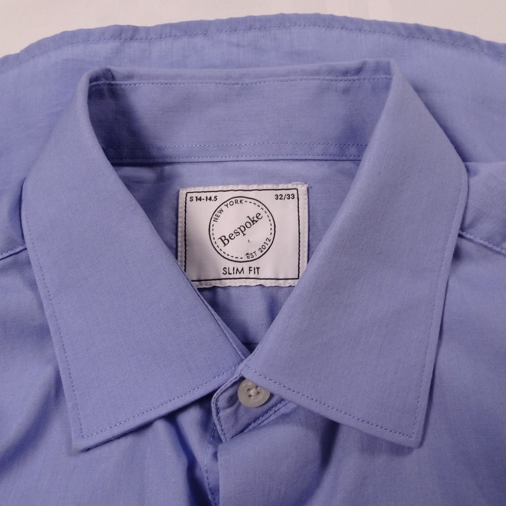 Bespoke Blue Long Sleeve Men's Button Down Shirt 14-14.5 32/33. Slim Fit
